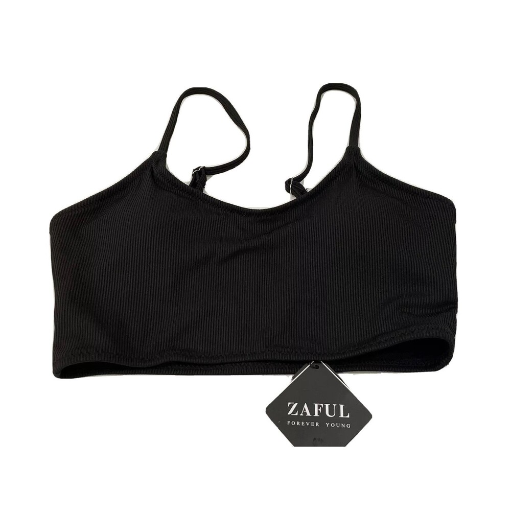Zaful Women Ribbed Crop Top Adjustable Strap Built In Bra Removable Pads Size 4